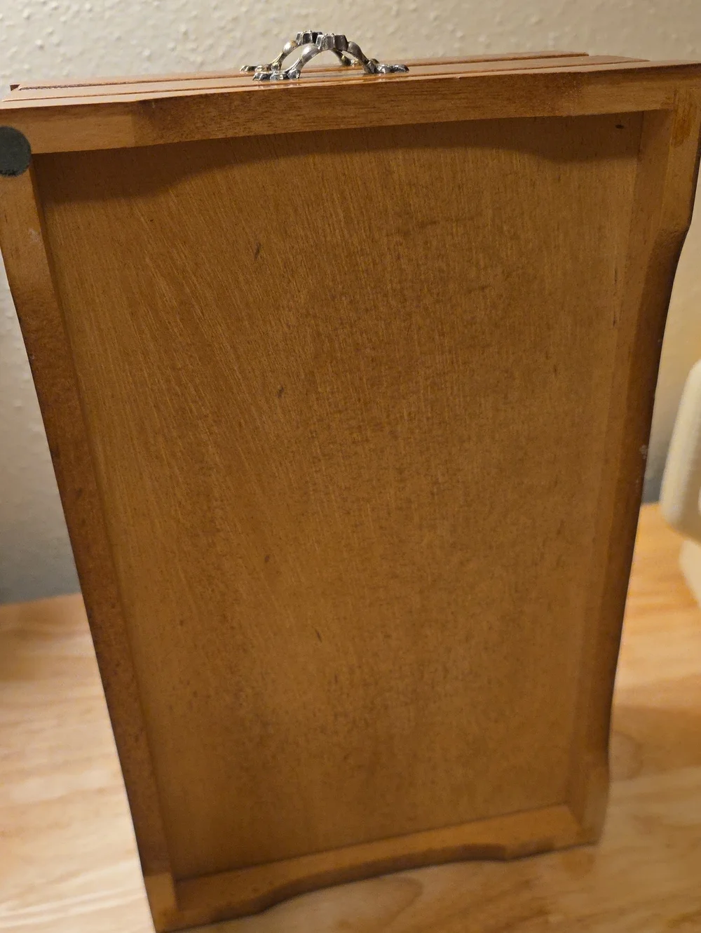 Vintage Mid-Century Wooden Jewelry Box Featuring Built-in Beveled Mirror